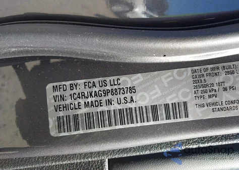 2023 Jeep Grand Cherokee L Altitude 4X4 z USA, uszkodzony, nr VIN 1C4RJKAG9P8873785